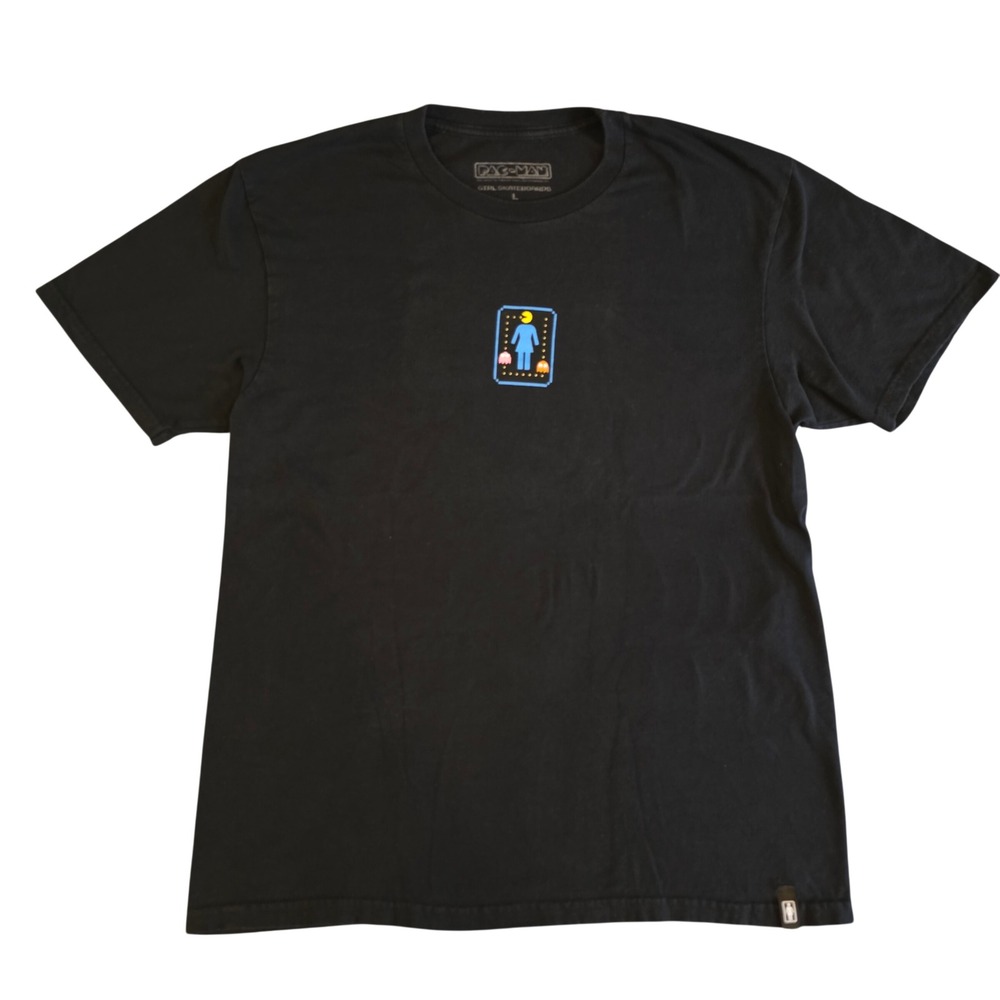 Girl Skateboards x PAC-MAN T-Shirt Mens Large Black Pixel Graphic Skate Tee